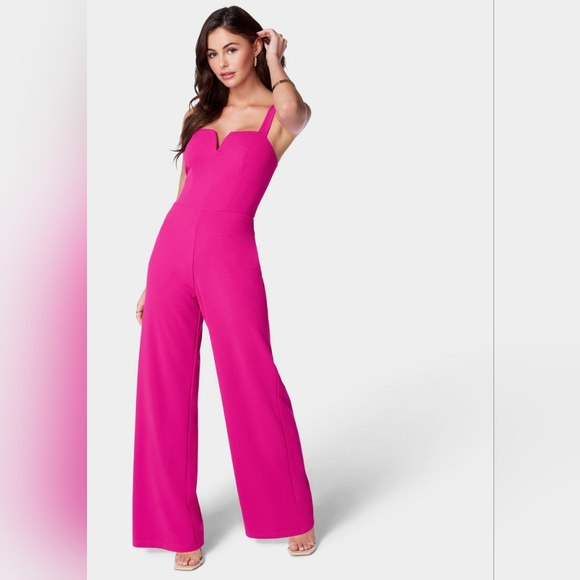 bebe Pants - bebe XS Hot Pink Sleeveless Jumpsuit Wide Leg Pockets
